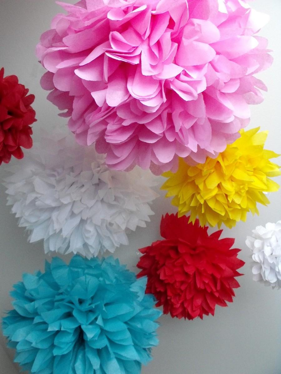 زفاف - Tissue paper pom poms - 7 pompoms - pick your colors