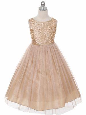 Wedding - Champagne Tulle Dress With Floral Details