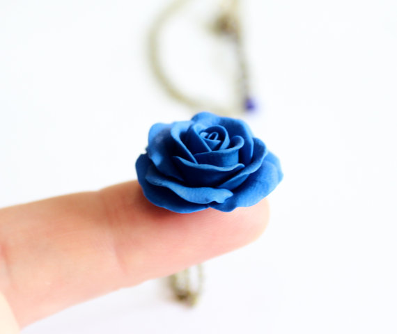 Wedding - Blue Rose Necklace - Blue Pendant, Rose Charm, Valentine, Love Necklace, Bridesmaid Necklace, Flower Girl Jewelry, Blue Bridesmaid Jewelry