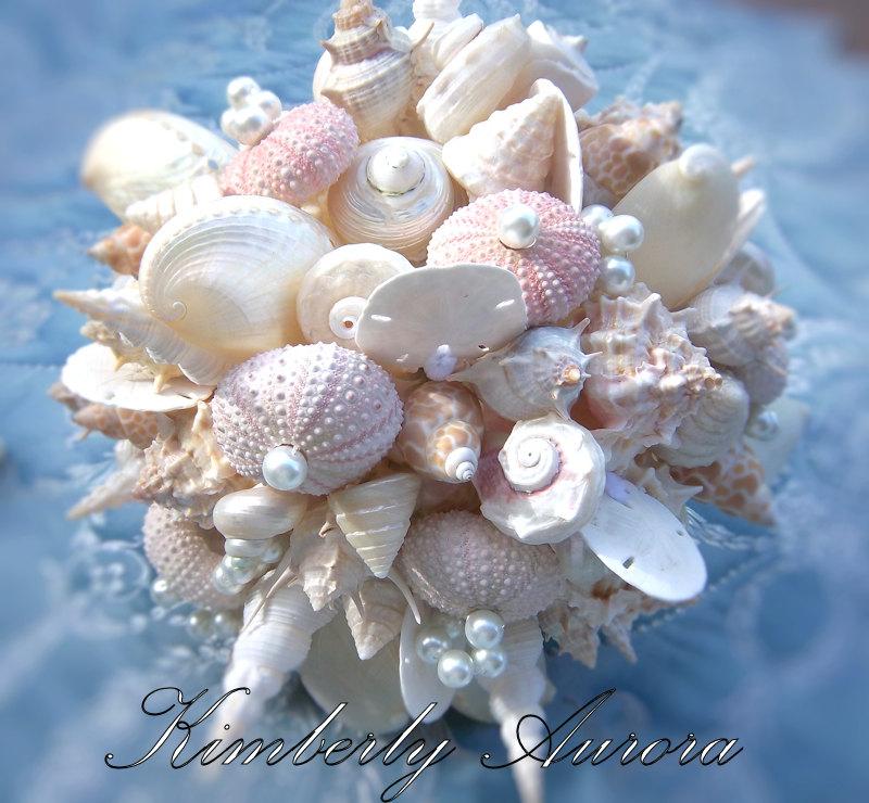 Wedding - Beach Wedding, Seashell Bouquet for Brides, Shell and Sea Urchin (Simple and Classic Pink Hinewai Style). Made to Order Custom Details.