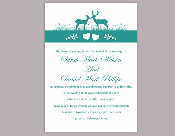 Hochzeit - DIY Wedding Invitation Template Editable Word File Instant Download Printable Reindeer Invitation Blue Wedding Invitation Teal Invitation