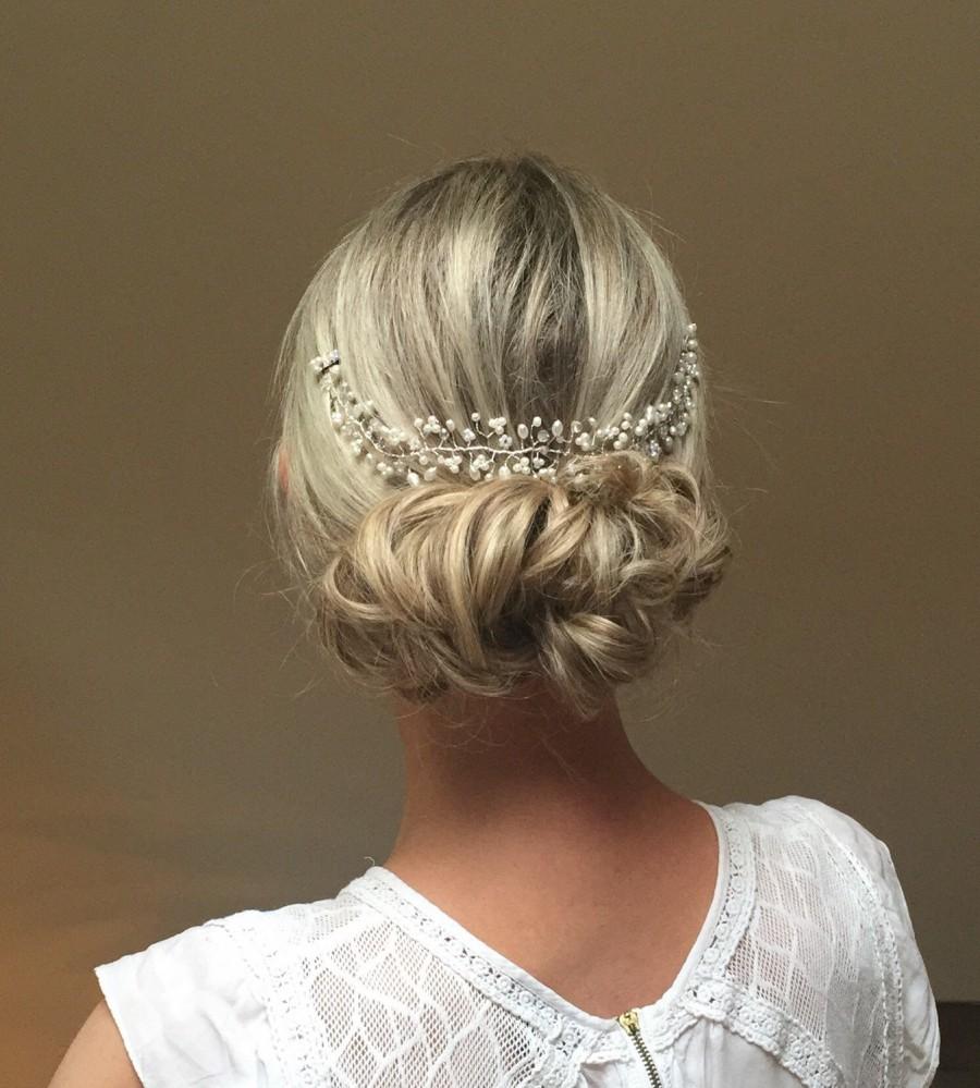 زفاف - Wedding Hair Accessory, Bridal Hair Adornment, Pearl, Crystal, Hair Vine, Headdress, Hairpiece
