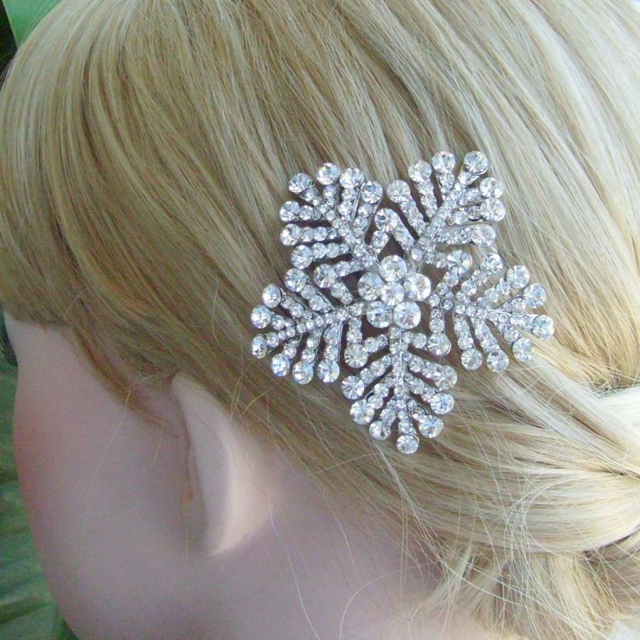 Wedding - VanessaJewel Wedding Headpiece Silver-tone Rhinestone Crystal Snowflake Flower Hair Comb Bridal Hair Comb HSP08802C1