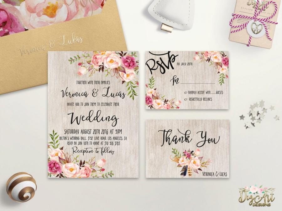 Floral Wedding Invitation Printable Boho Wedding Invitation Suite