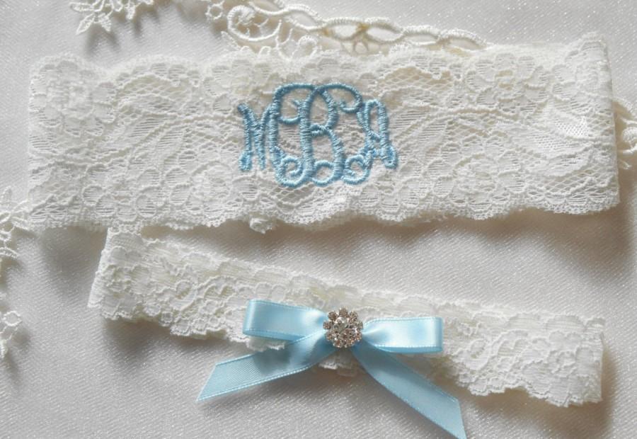 Mariage - MONOGRAMMED Wedding Garter 2 Inch MONOGRAMMED Bridal Garter Floral Stretch Lace Bridal Garter Single Garter