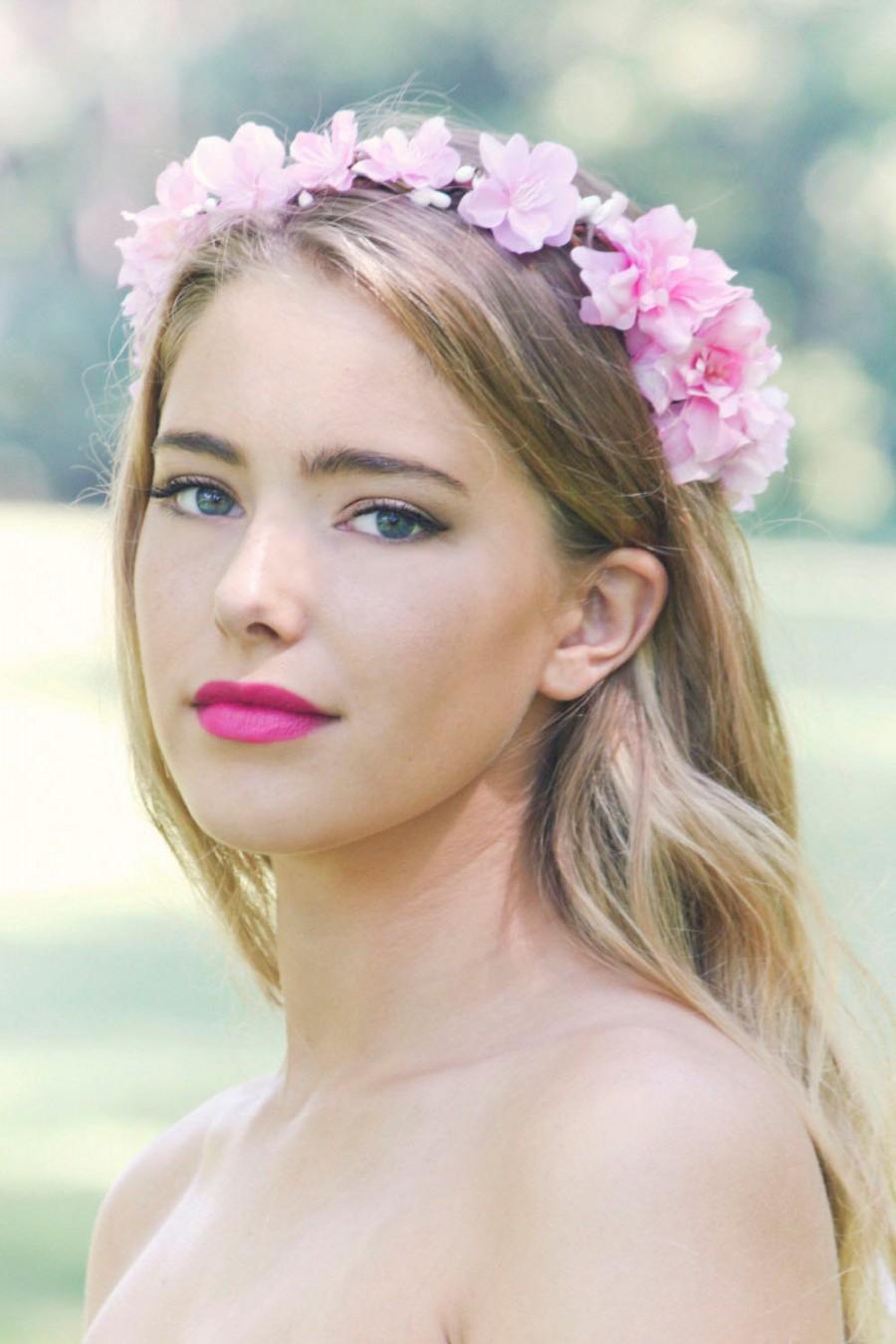 Wedding - pink floral headpiece,woodland wedding, hair accessories, bridal crown, pink floral crown