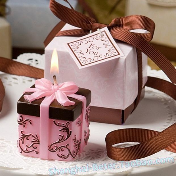 Wedding - Brown and Pink Gift Box Candle Wedding Favor BETER-LZ000© Beter Gifts
