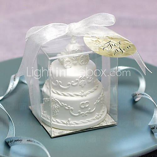 Wedding - [$3.99] Two Layer Wedding Cake Candle With Pumpkin Coach Topper