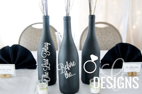 Wedding - Bachelorette Party "The Last Fling Before The Ring" Wedding Wine Bottle Centerpiece Vinyl Decal Decorations
