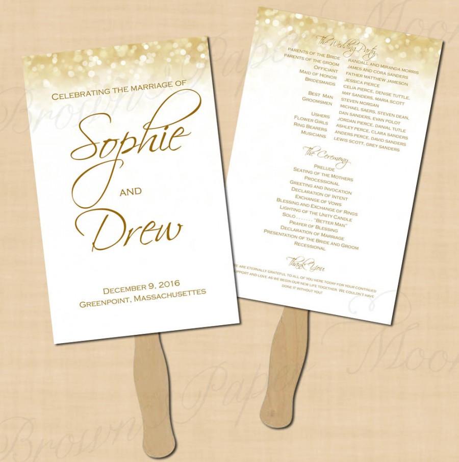 Свадьба - White Gold Sparkles Text-Editable Wedding Program Fan: 5.5 x 8.5 - Instant Download