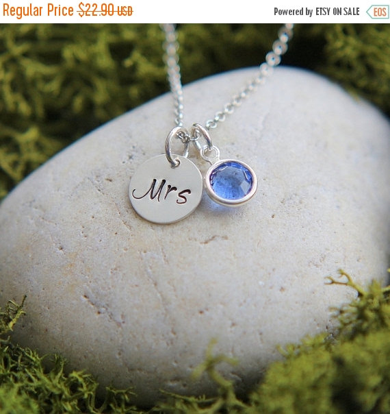 Mariage - SALE Mrs. Necklace, Sterling Silver Mrs. Necklace, Something Blue, Bridal Shower Gift, New Bride Gift, Honeymoon necklace, Birthstone Neckla
