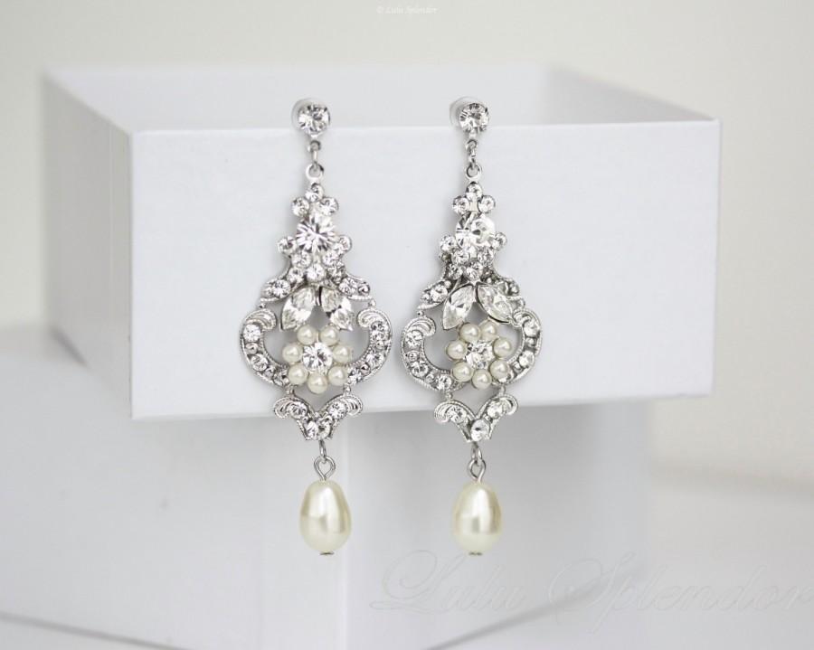 Wedding - Wedding Chandelier Earrings, Ivory Pearl Dangle Earrings Vintage style Flower Earrings  AMY