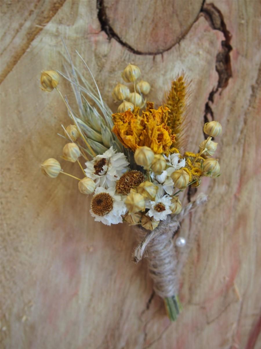 زفاف - Boho GOLDEN SUMMER Boutonniere - Dried Flowers are Perfect for Rustic Weddings