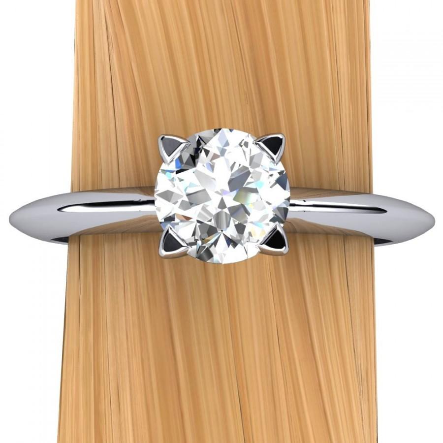 زفاف - Platinum Diamond Engagement Ring, Half Carat Solitaire SI2, Knife Edge Band - Free Gift Wrapping