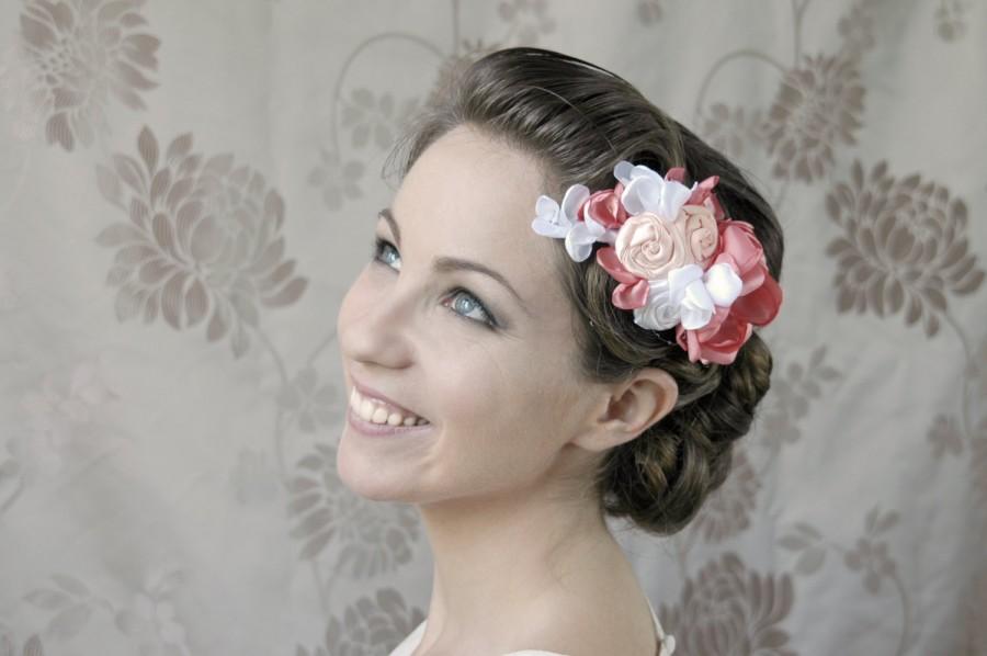 Wedding - Wedding hair accessory, bridal hair flower, wedding hair clip, wedding barrette, bridesmaid hair accessory,bridesmaid hair clip in coral red