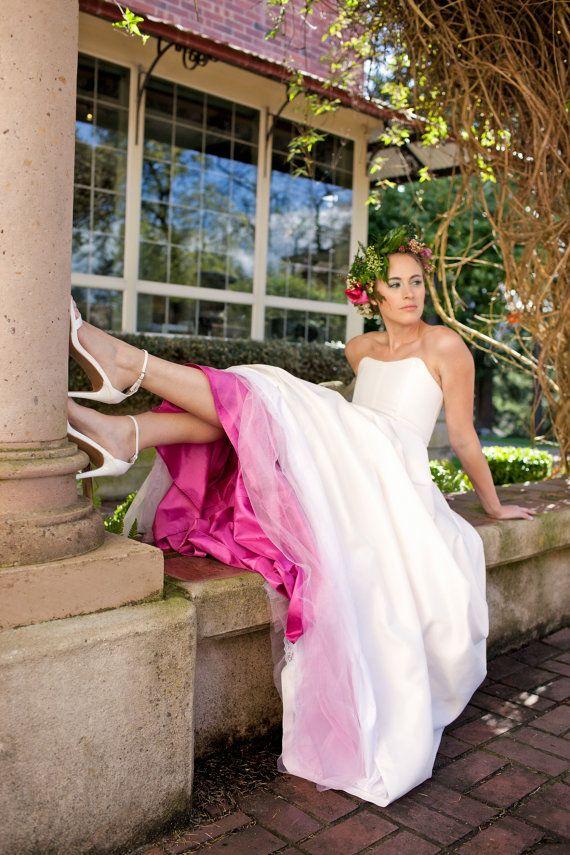 Hochzeit - Pink Wedding Dress Two Piece, Silk Taffeta, BLOSSOM, Crop Top Or Full Corset With Skirt, Alternative, Other Colors