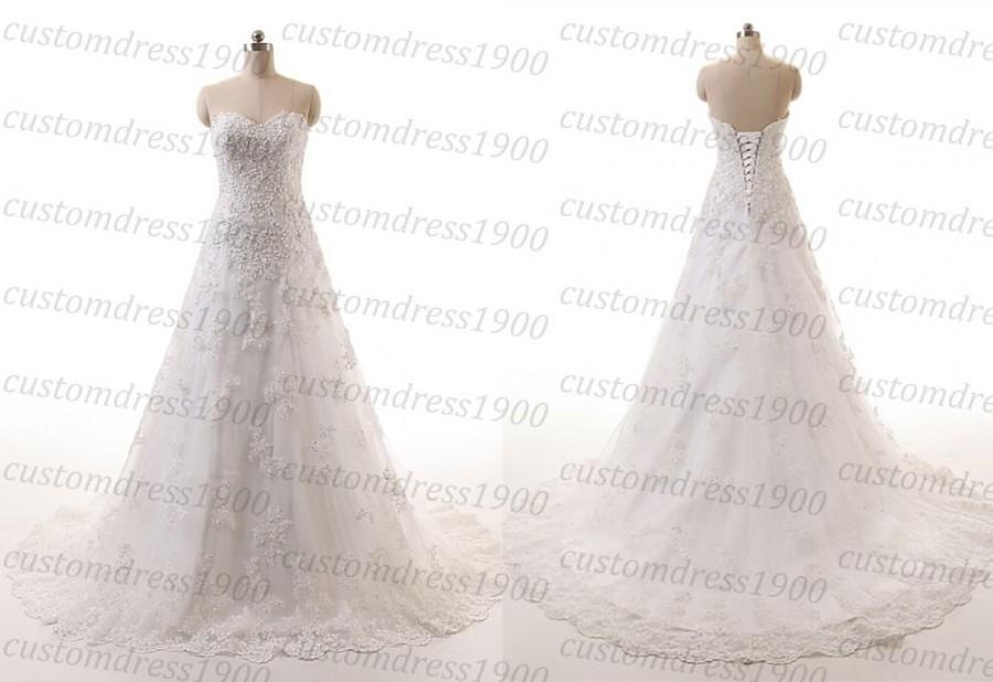 زفاف - Vintage White/Ivory Appliqued Tulle Long Wedding Dress,Handmade Sweetheart Wedding Gowns,A-line Bridal Dress,Lace Up Wedding Dresses