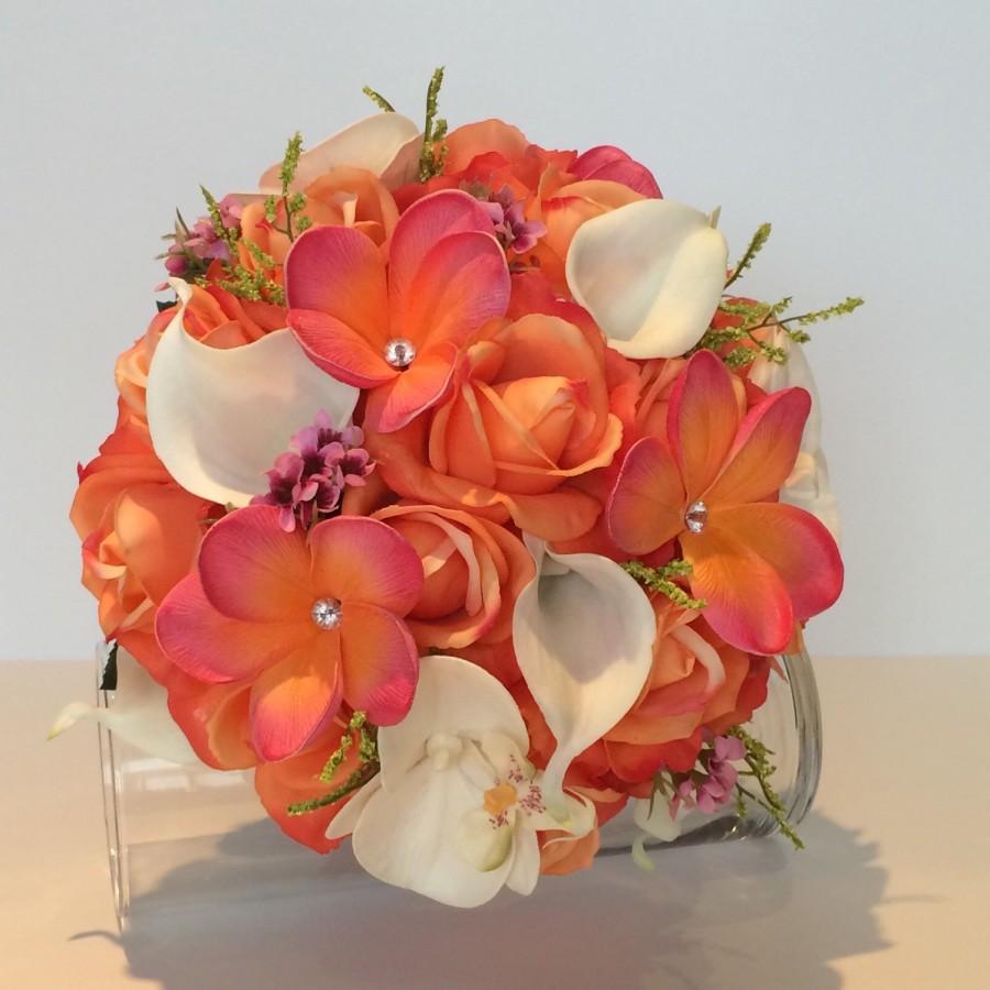 زفاف - Coral Bouquet, Coral and Pink Bridal Bouquet, Coral Rose Bouquet, Pink Rose Wedding Bouquet