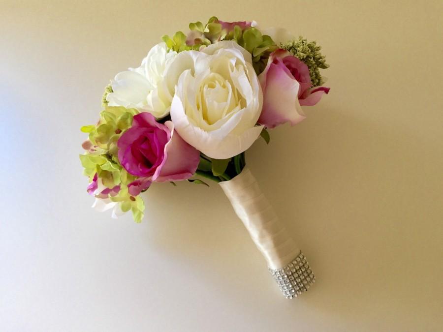 Hochzeit - Pink, Bush Pink, Ivory, White and Green Bridal Bouquet