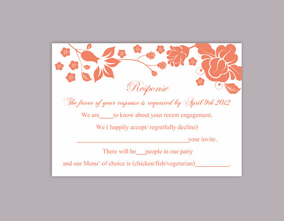 Hochzeit - DIY Wedding RSVP Template Editable Word File Instant Download Rsvp Template Printable RSVP Cards Floral Orange Rsvp Card Elegant Rsvp Card