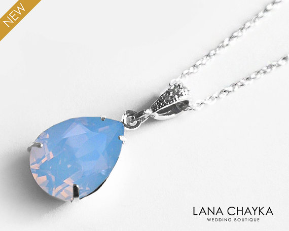 Свадьба - Blue Opal Crystal Necklace Swarovski Air Blue Opal Pastel Blue Sky Sterling Silver Necklace Bridesmaid Blue Necklace Wedding Blue Jewelry