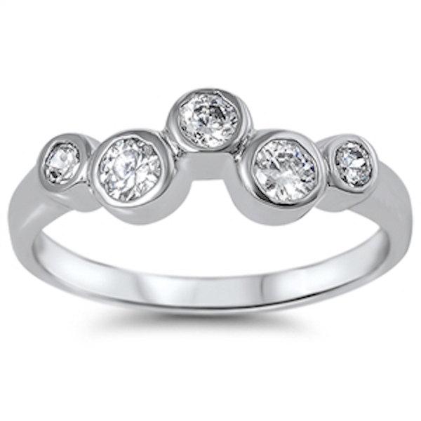 زفاف - New Designer Inspired 0.75 Carat Five Round Bezel Setting Brilliant Russian Ice Diamond CZ Solid 925 Sterling Silver Bubble Ring