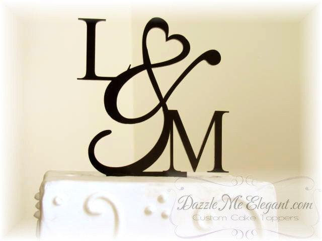 زفاف - Wedding Cake Topper - First Initials Cake Topper - Heart Cake Topper-Personalized Monogram Letter Cake Topper - Mr and Mrs - Bride and Groom