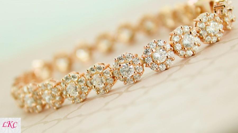 Wedding - Rose Gold Bracelet - Rose Gold Wedding Bracelet - Tennis Bracelet - Bridesmaid Jewelry -  Rose Gold Bridal Bracelet - Vintage Bridal Jewelry