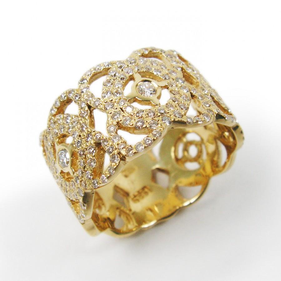 Wedding - Beautiful Diamond yellow gold Ring (r-2364x-1). romantic gift, anniversary gift for her