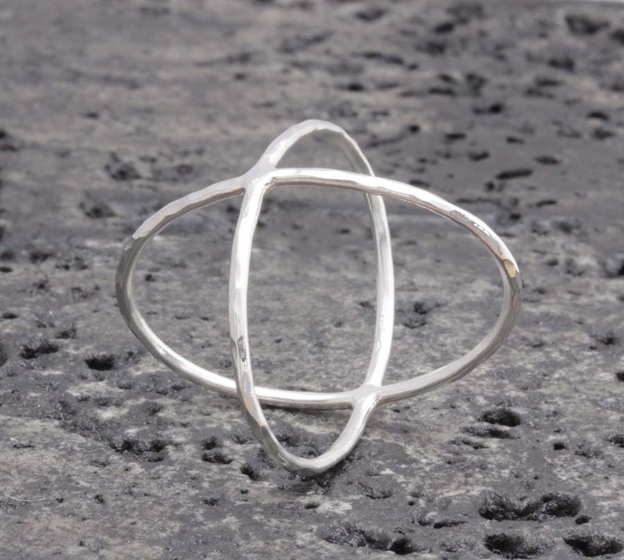 زفاف - 1.3 mm 925 stering silver hammered criss cross x ring