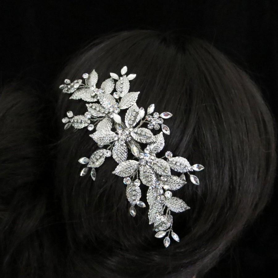 زفاف - Bridal hair comb, Bridal hair vine, Leaf hair comb, Rhinestone and crystal hair comb, Wedding hair accessories