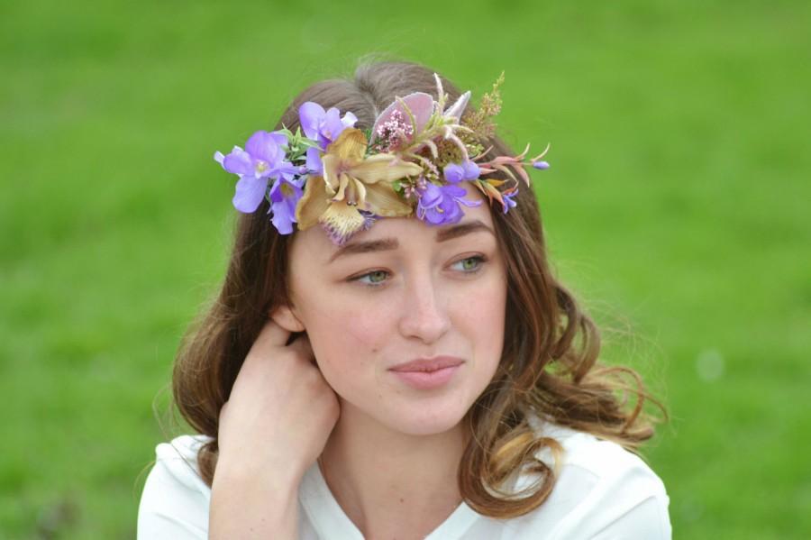 Wedding - Lilac Freesia and Orchid Crown.  Freesia Halo. Gentle  bridal Lilac hair Wreath.