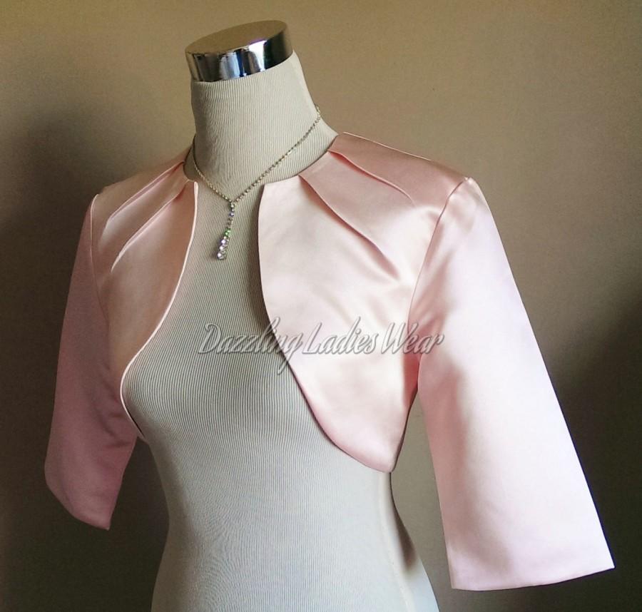 زفاف - Light Pink Satin Bolero Fully Lined - UK 4-26/US 1-22 Shrug/Cropped Jacket/Wrap/Shawl - Pleated neck
