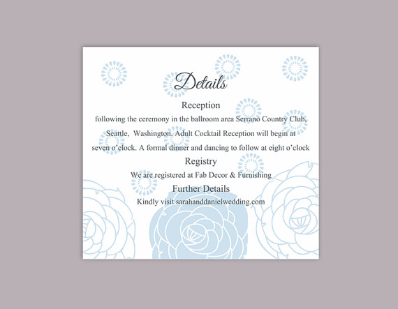Hochzeit - DIY Wedding Details Card Template Editable Word File Download Printable Details Card Floral Aqua Blue Detail Card Rose Information Card