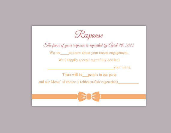 Hochzeit - DIY Wedding RSVP Template Editable Word File Instant Download Rsvp Template Printable RSVP Cards Orange Rsvp Card Elegant Bow Rsvp Card