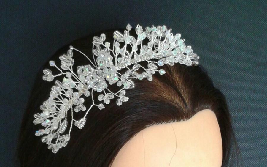 Wedding - Beautiful handmade 'Butterfly' Side-Tiara/ Hairband created with Glass AB& Swarovski Crystal mix with Seed beads and silver plated band base