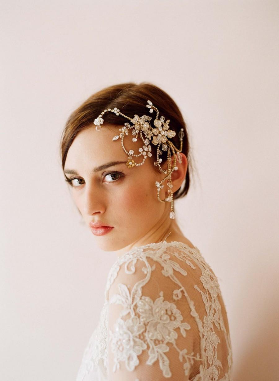 Hochzeit - Bridal rhinestone headpiece, hair comb - Dazzling twisted rhinestone and pearl headpiece - Style 245 - Made to Order