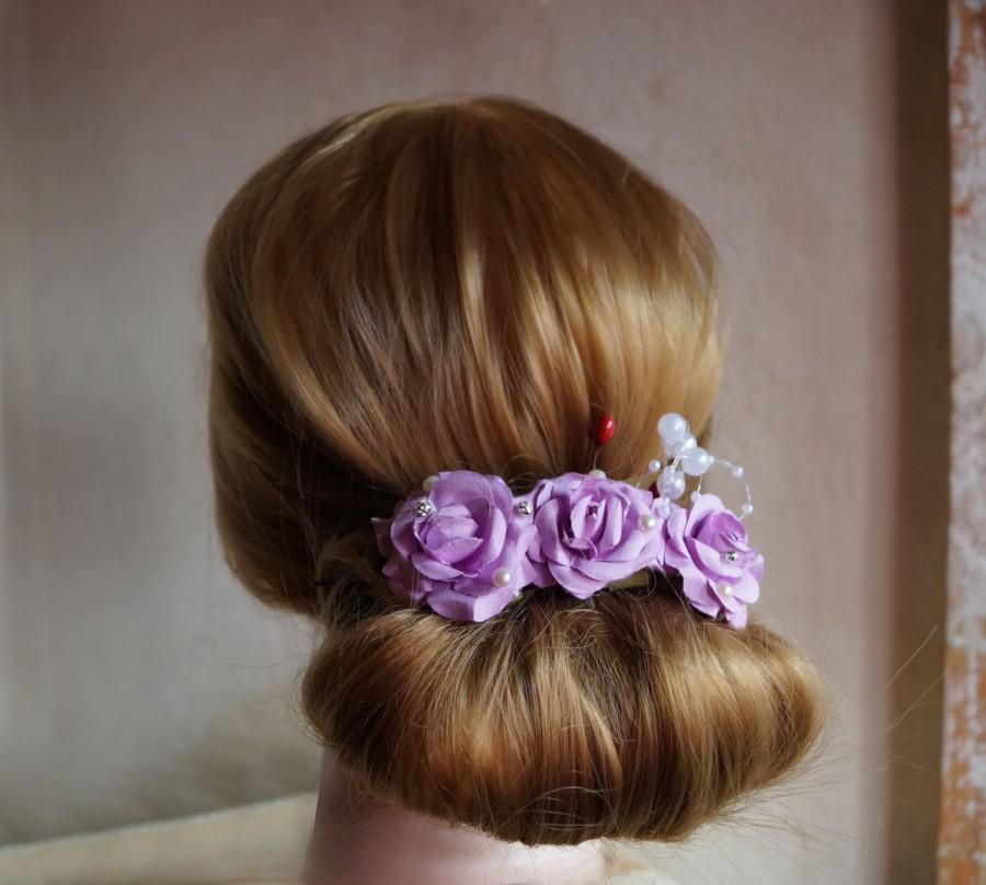 Hochzeit - Hair comb, Wedding Hair Comb, Hair flowers, Romantic rose hair comb, violet flower, garden wedding, bridal headpiece,  bridal hair piece