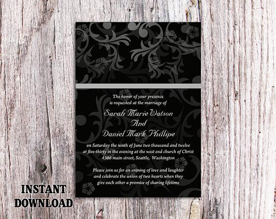 Mariage - DIY Wedding Invitation Template Editable Word File Instant Download Elegant Printable Invitation Black Wedding Invitation Floral Invitation