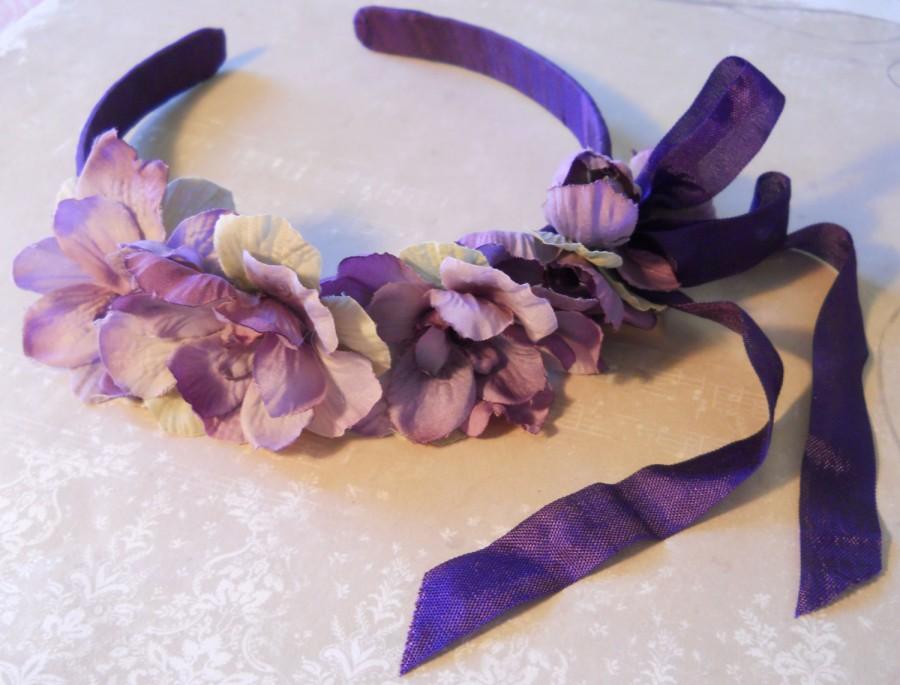 زفاف - Purple Flower Girl Hair Flowers Eggplant Wedding Hair Accessories For Flower Girl Purple Head Band Purple Wedding Flower Girl Hair Accessory