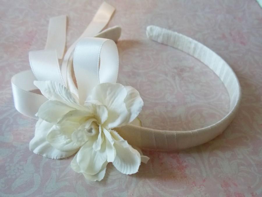 Hochzeit - Flower Girl Headband Ivory Wedding Hair Accessory For Flower Girl Ivory Headband Flower Girl Accessories Ivory Flower Girl Gift Wedding