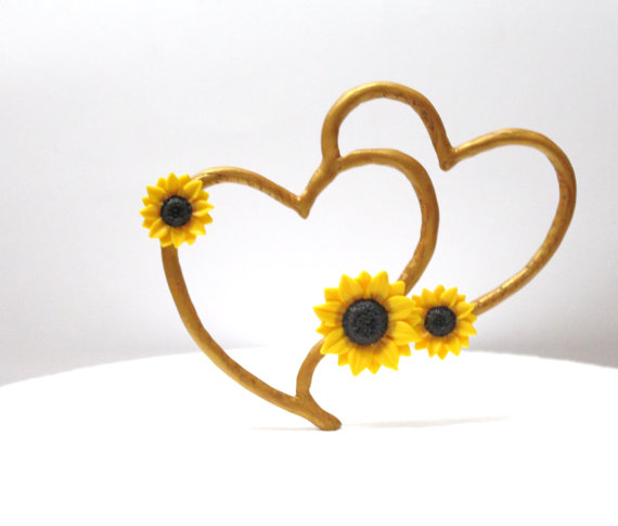 Mariage - Rustic Heart Cake Topper, Rustic Wedding Cake Topper, Sunflower Wedding, Topper Sunflower Wedding, Wedding Hearts