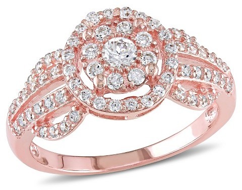 Hochzeit - Allura 1.02 CT. T.W. Round Cubic Zirconia Bridal Ring in Rose Plated Sterling Silver