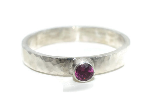 زفاف - Tiny Garnet Ring, Natural Gemstone, Engravable Engagement Ring, Rustic Silver Ring, Secret Message Ring, Personalized Ring,
