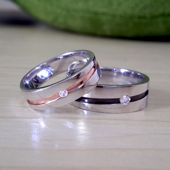 Hochzeit - Matching Engraved Promise Ring Bands for Him and Her