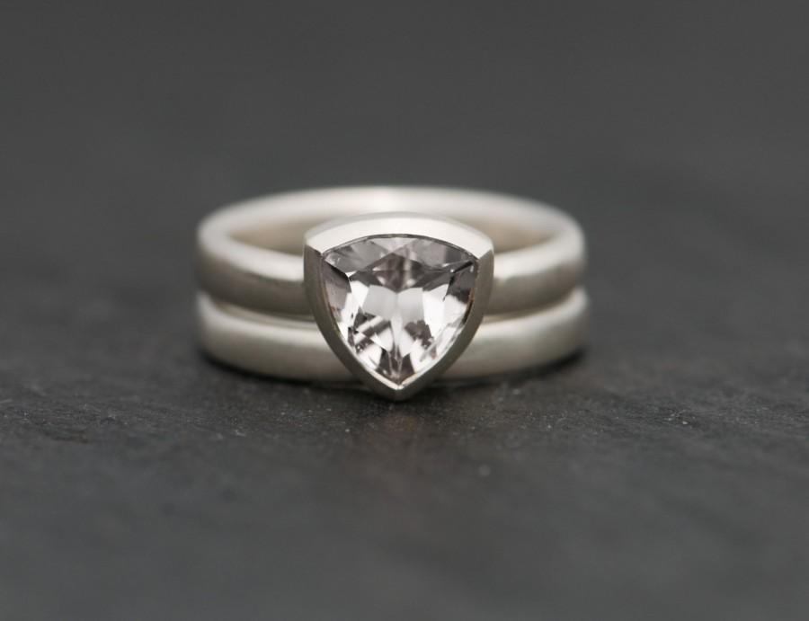 زفاف - White Topaz Wedding Set - White Topaz Engagement Ring and Matching Wedding Band - Free Shipping - Made to fit