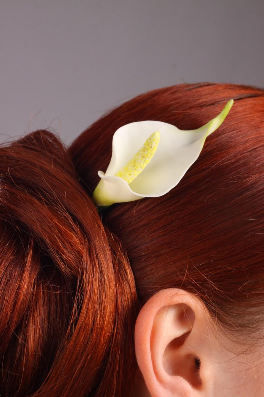 زفاف - hair clay flowers, hair decoration, hair accessories, hair clip,  white calla lilies