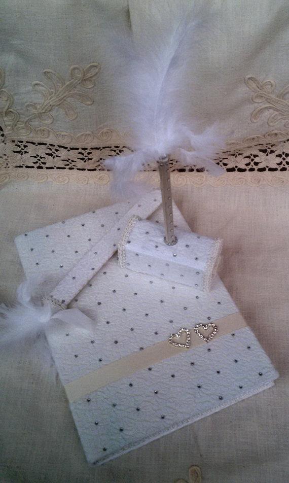Wedding - Wedding, Paper Goods, Wedding Accessories, İvory lace guest book, Guest book and pen, Guest book and bookmarks