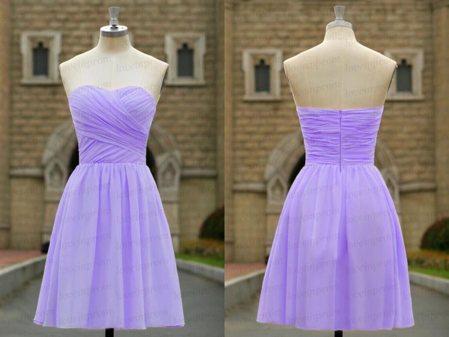 Mariage - Lavender Sweetheart bridesmaid dress,lavender short wedding party dress.handmade pleat chiffon prom dress,lavender bridesmaid dress