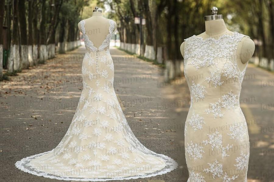 Wedding - Vintage Wedding Dress,Handmade Lace Mermaid Wedding Gowns,SweepTrain White/Ivory Lace Bridal Gowns